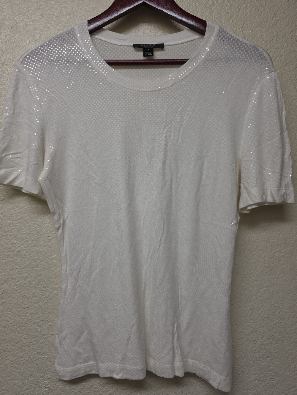 ST JOHN CAVIAR White Silver Paillettes Top Shirt Size P 2 - 4 GOERGEUS